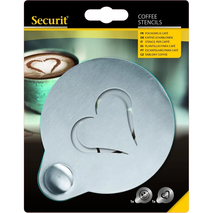 SECURIT Kaffee Schablonen Set von 2, Edelstahl, Grau, 12,4 x 10 x 0,1 cm, 12.4 x 10 x 0.1 cm, 2