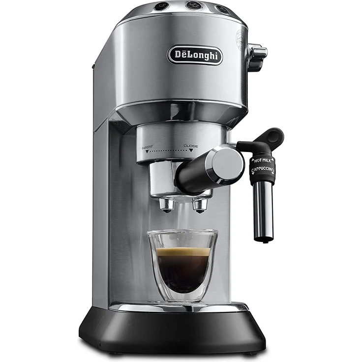 De'Longhi Dedica Style EC 685.M Espresso Siebträgermaschine, Espressomaschine mit Professioneller Milchschaumdüse, nur 15 cm breit, 1 Liter Wassertank, Vollmetallgehäuse, E.S.E Pads geeignet, silber – Bild 2