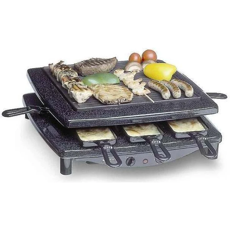 Steba RC 3 Plus Gourmet Raclette, emaillierte Stahlguss-Grillplatte geriffelt/glatt, Natursteingrillplattefür 8 Personen, 1450 Watt, schwarz – Bild 2
