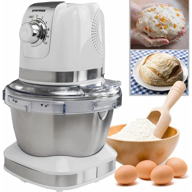 Syntrox Küchenmaschine, Knetmaschine, Foodprozessor, Edelstahl-Behälter, 4 Liter, silber