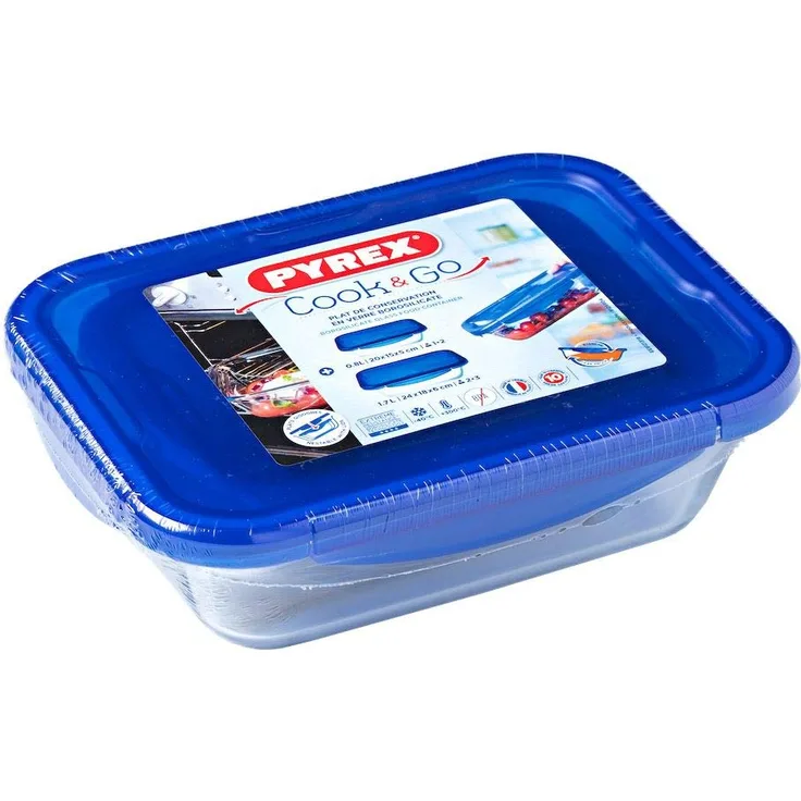 Pyrex Cook & Go ? Behälter mit Deckel 100% dicht Set 2 rechteckig 0,8-1,7 litros blau