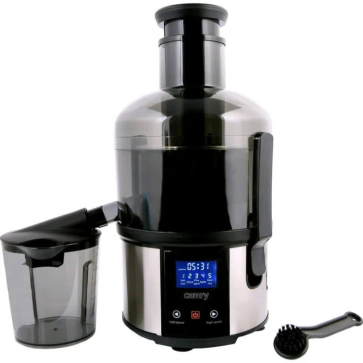 Adler AD4124 Entsafter für Obst und Gemüse, Edelstahl, 2000 W, 1 L, LCD-Display, BPA-frei, 2000 W, 5 Geschwindigkeitsstufen