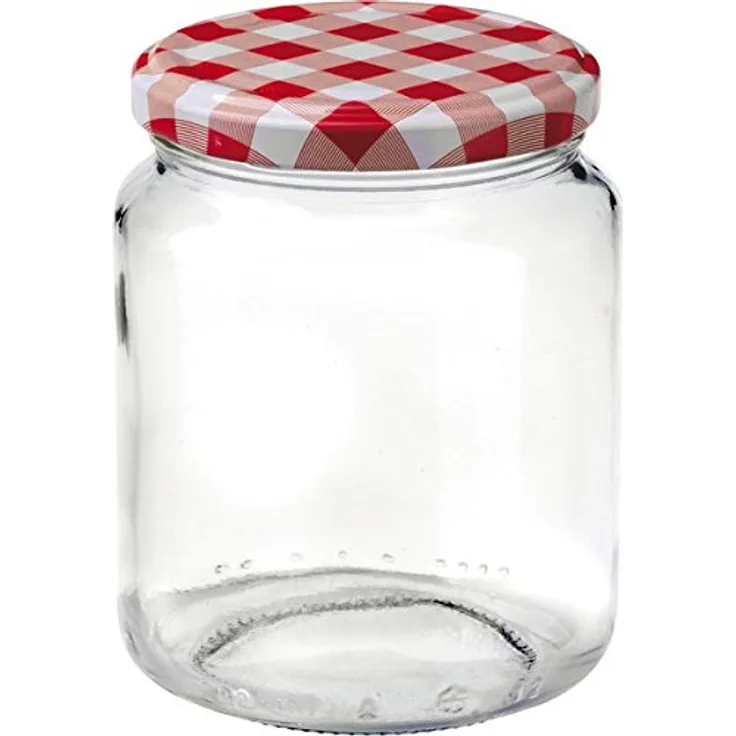 Einmachgläser mit Twist-Off Verschluss - Füllmenge: 390 ml - roter Karodeckel - TO: 70 mm - 6 Stück