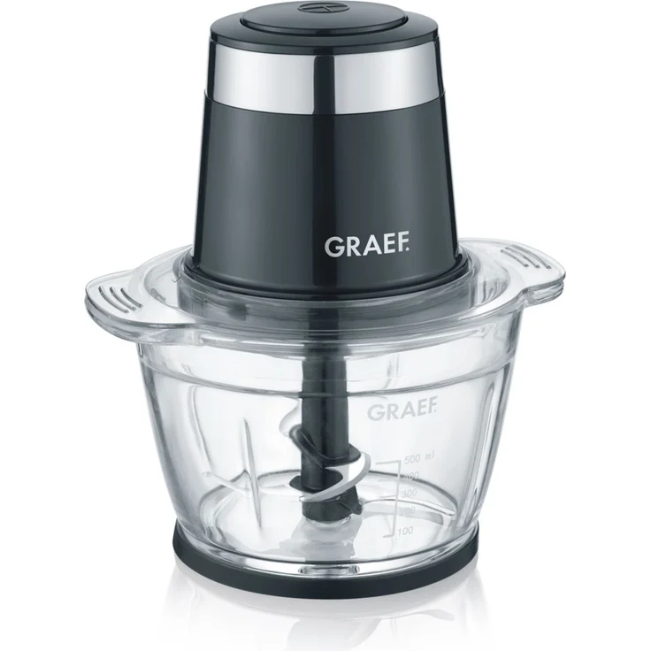 Graef CH502EU Zerkleinerer, Glas, 500W, Edelstahlmesser, 1 L, schwarz – Bild 1