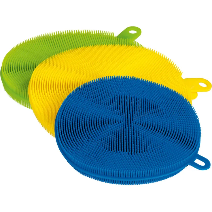 CLEANmaxx Reinigungspad Set Silikon 3-tlg. 12cm und 14cm blau,gelb,limegreen
