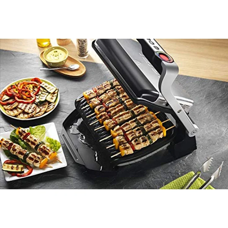 Tefal GC716D OptiGrill Kontaktgrill, 2000W, Thermostat, 6 voreingestellte Grillprogramme, stufenlose Farbänderung des Lichtindikators, inkl. Waffel-Platte, Kelle, silber – Bild 9