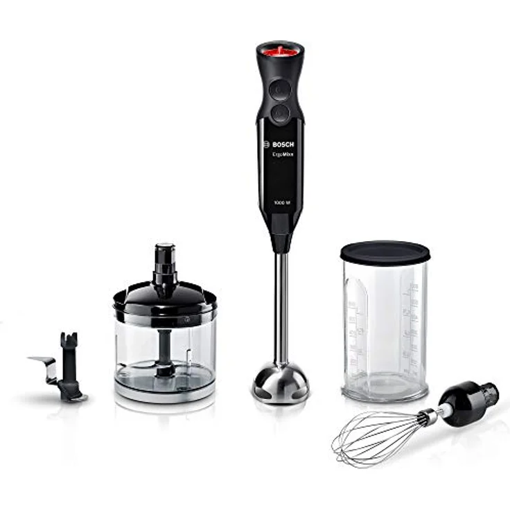 Bosch MS61B6170 ErgoMixx Stabmixer-Set, 1000 W, extra leichtes ergonomisches Gehäuse, 12 Stufen, Edelstahl-Mixfuß, piano black-anthrazit – Bild 1