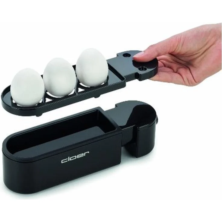 Cloer 6020 Eierkocher mit Servierfunktion - 300 W - 3 Eier - antihaftbeschichtete Heizplatte - im Deckel integrierter Messbecher und Eierpiekser - akustische Fertigmeldung  – Bild 3