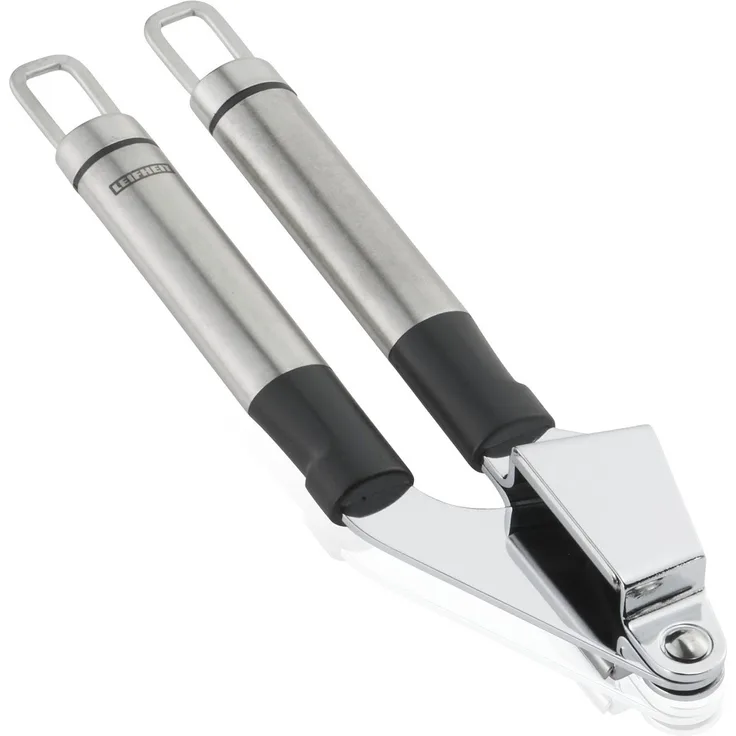 Leifheit Knoblauchpresse ProLine-Serie, Knoblauchschneider aus rostfreiem Edelstahl, spülmaschinenfest, garlic press, hochwertiges Design, einfache Handhabung und Reinigung, silber, schwarz