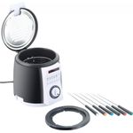 Rosenstein & Söhne Mini Fritteuse, mit Fondue Set, mit Öl, 840 Watt, 900 ml Fassungsvermögen, weiß schwarz