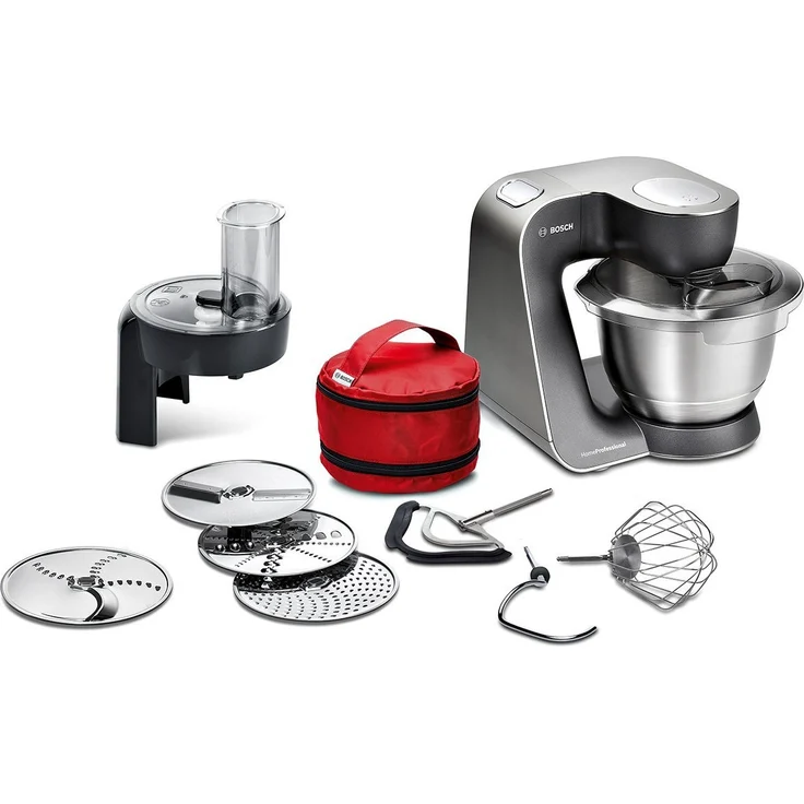 Bosch MUM5 HomeProfessional Küchenmaschine MUM59N26DE, große Edelstahl-Schüssel (3,9l), 3 Profi-Rührwerkzeuge Edelstahl, automat. Kabeleinzug, 1000 W, anthrazit-edelstahl, Serie: MUM5 – Bild 1