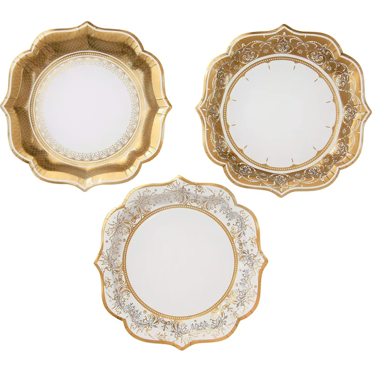 Talking Tables Party Porcelain Große Pappteller für Weihnachten, Hochzeiten und Dinnerpartys, goldfarben, 20 cm (12 Stück in 3 designs)