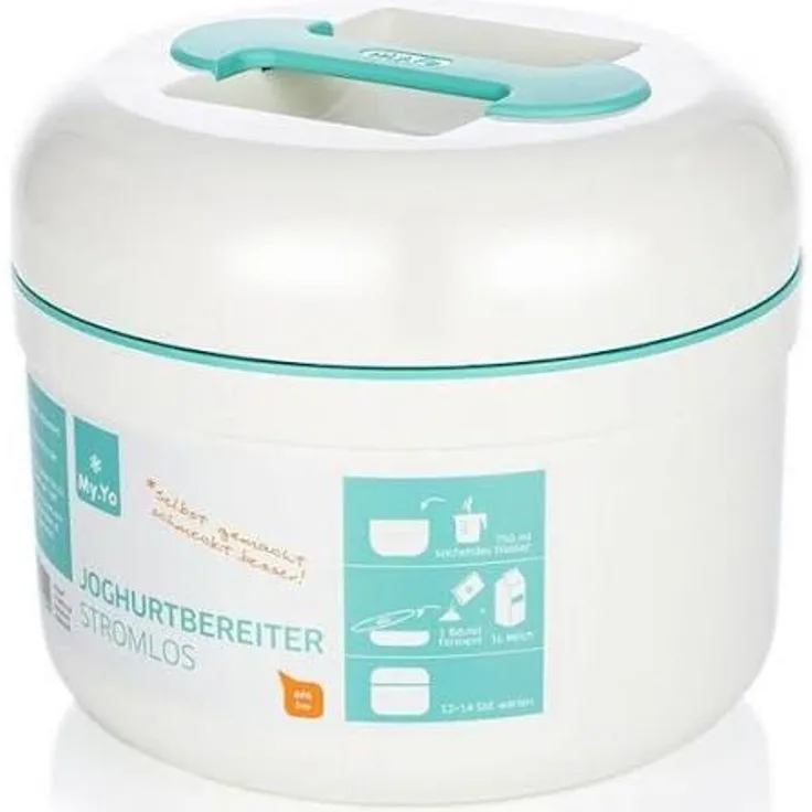 My.Yo Stromloser Joghurtbereiter mit Deckel, 1 Liter Fassungsvermögen, Behälter herausnehmbar, Kunststoff, mint