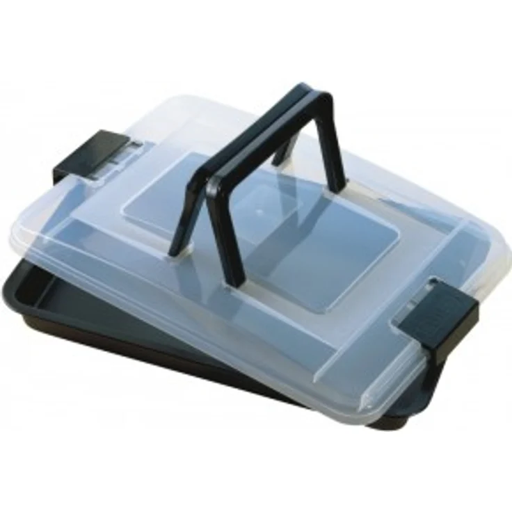 Kaiser Inspiration Kuchen Backblech, 42 x 29 cm, mit Transporthaube, antihaftbeschichtet gleichmäßige Bräunung, klappbarer Griff, praktisches Frischalten und Aufbewahren – Bild 1