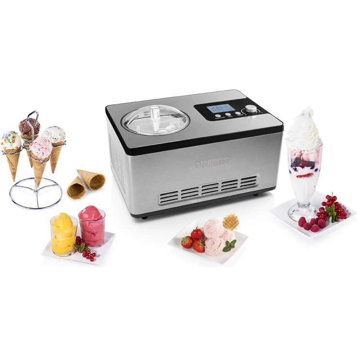 Princess 282604 Deluxe Eismaschine, 180W, 3 Leistungsstufen, Kühlkompressor, 2L, für Eiscreme, Frozen Joghurt, Sorbets und Granita, silber – Bild 8