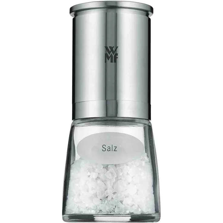 WMF De Luxe Salzmühle befüllt, Cromargan Edelstahl Glas, Keramikmahlwerk, spülmaschinengeeignet Gewürzmühle, für getrockente Kräuter