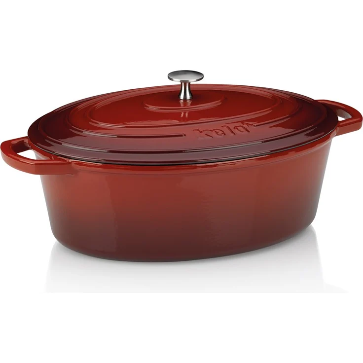 Kela 11942 Bräter mit Deckel, Gusseisen, le-Beschichtung, Hohe Wärmespeicherung, Induktionsgeeignet, 6 L, Rot, Oval, Calido – Bild 1