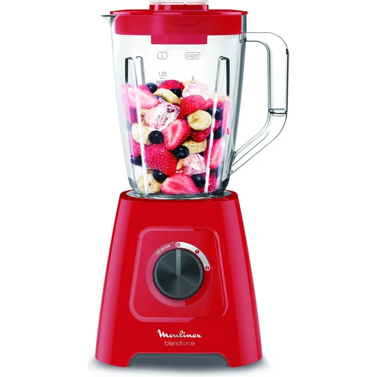 Moulinex LM420510 Blendforce Elektrischer Standmixer Kapazität 2 l geeignet für Smoothie, Suppe, Obst, Gemüse, gemahlenes Eis, 600 W Rot