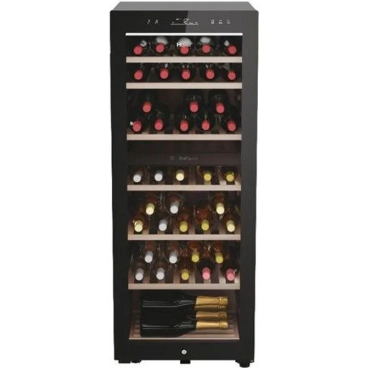 Haier HWS77GDAU1 Weinkühlschrank, freistehend, schwarz, 77 Flaschen, 2 Temperaturzonen, Breite 49.7 cm, Energieklasse G – Bild 1
