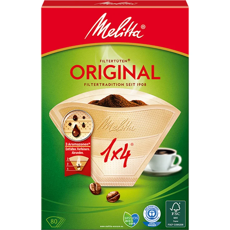 Melitta Filtertüten Aroma 1x4 naturbraun (80 Stück) – Bild 1