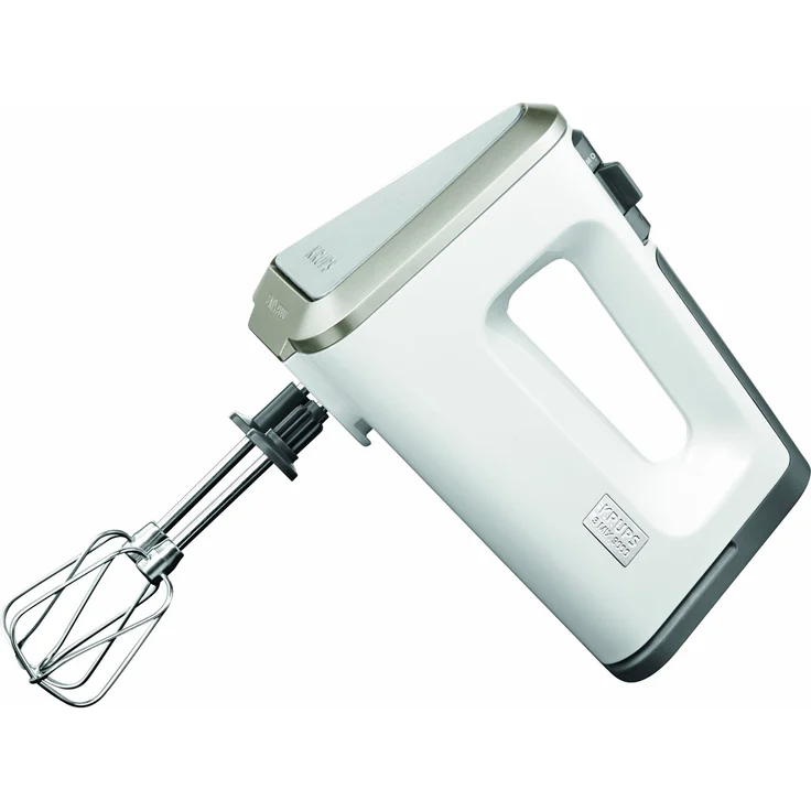 KRUPS Handmixer 3 Mix 9000 GN9001 (500W, stufenlose Geschwindigkeiten mit langsamem Start + Turbo- & Auswurftaste, ergonomischer Griff des Mixers, Schneebesen & Knethaken aus Edelstahl) Weiß – Bild 1