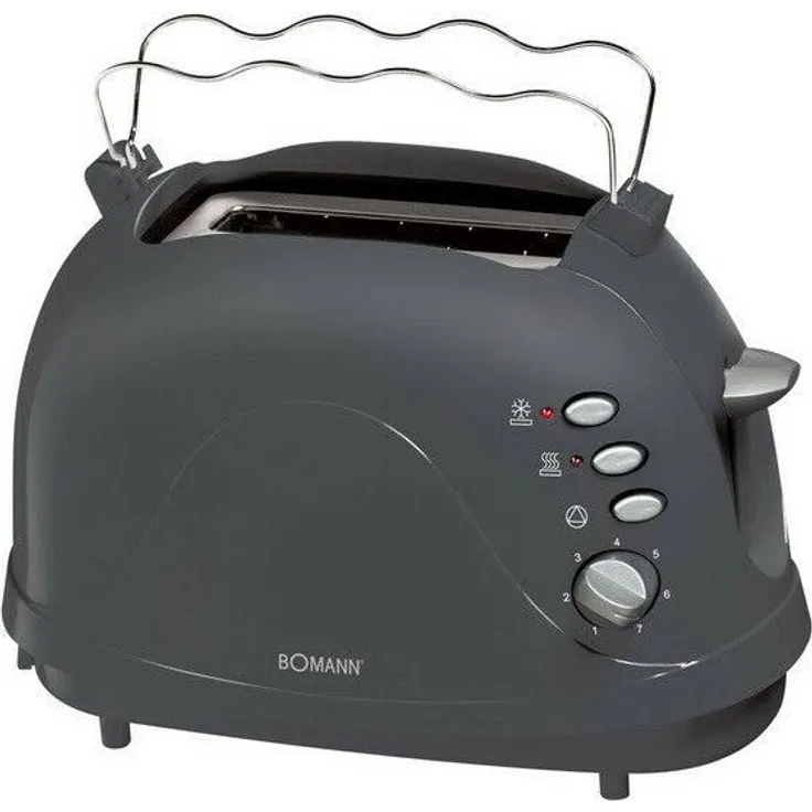 Bomann TA 246 CB, kompakter 2-Scheiben Toaster, Auftaufunktion, Aufwärmfunktion, Schnellstoppfunktion, Cool-Touch Gehäuse, grau
