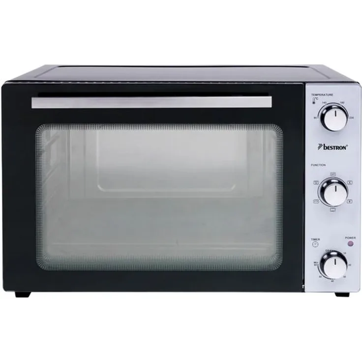 Bestron 2-in-1 Mini-Backofen mit Drehspieß, 45 Liter, 1800 W, Edelstahl, Schwarz