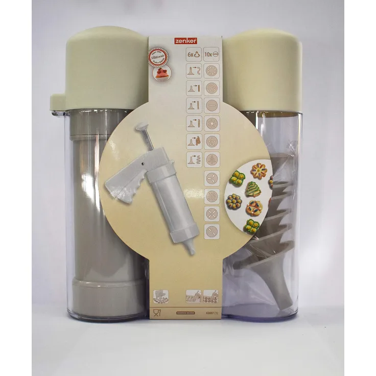 Zenker 42807 Presse Kekse und Churros + Bits + Scheiben, Kunststoff, weiß, 21 x 18,5 x 6,5 cm