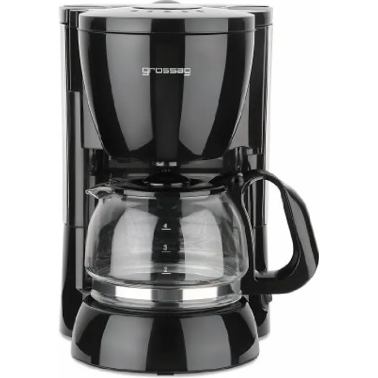 grossag Filter-Kaffeeautomat mit Glaskanne KA 12.17, 0,6 Liter für 4 Tassen Kaffee, 600 Watt, Schwarz - Edelstahl