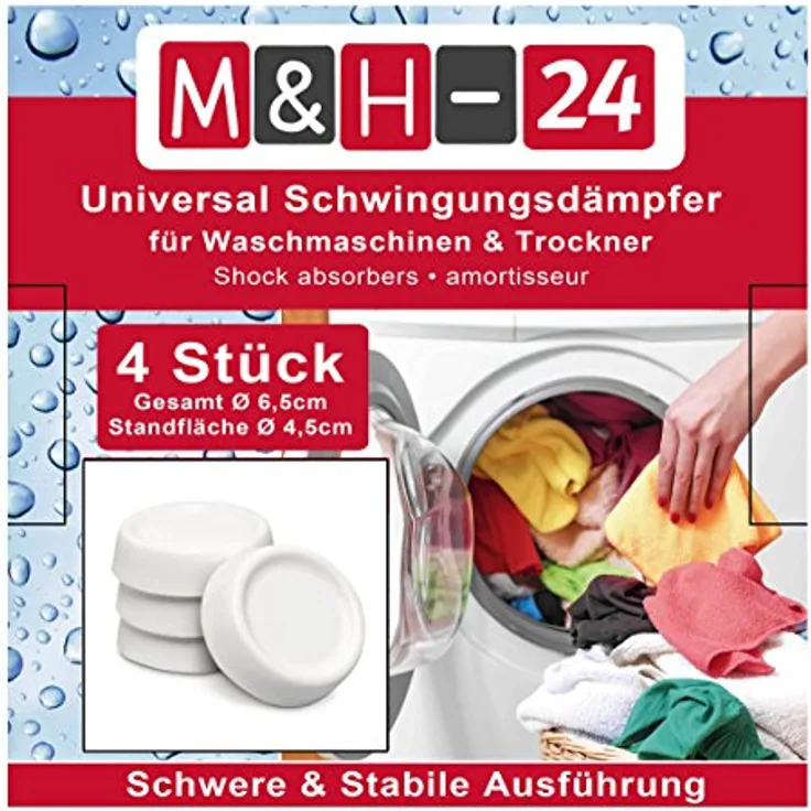 M&H-24 Waschmaschinen Unterlage Schwingungsdämpfer Vibrationsdämpfer Antivibrationsmatte - Gummi Füße für Waschmaschine & Trockner Waschmaschinenzubehör Weiß 4 Stück
