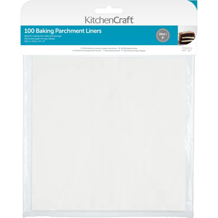 Kitchen Craft Fettdichtes Antihaft Backpapier, 20 cm (8 Zoll) Quadratisch (Packung à 100 Stück), Papier, White, 20 x 20 x 0.1 cm