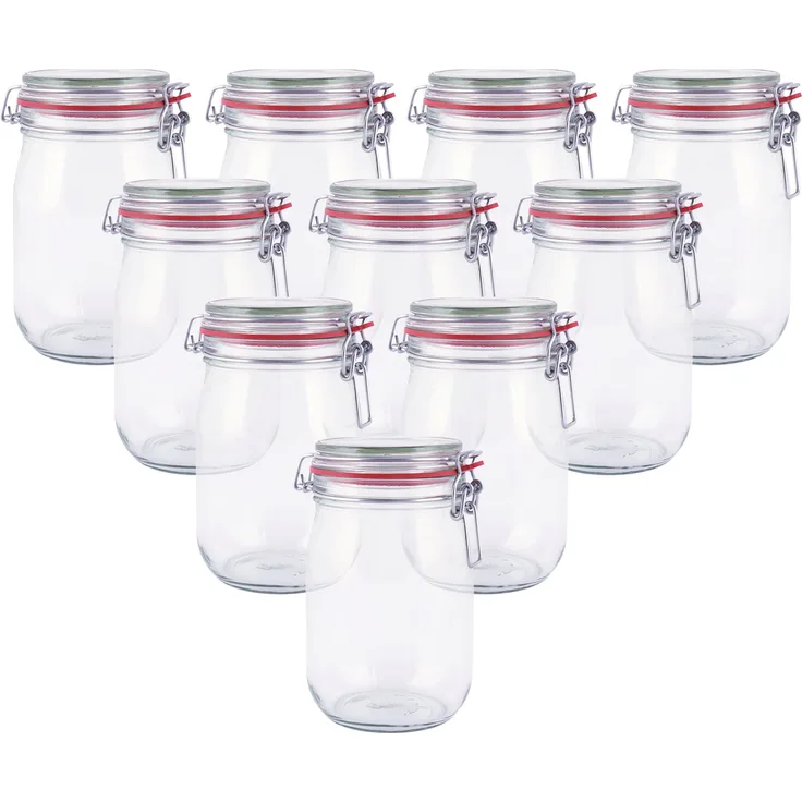 pajoma Drahtbügelglas, 10x 1000 ml Fassungsvermögen inkl. Gummidichtung hergestellt in Deutschland