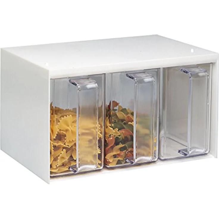 Westmark Schüttengehäuse mit 3 Schütten, Füllmenge je Schütte: 1 Liter, Kunststoff, 25,5 x 17,8 x 14,4 cm, Roma, Weiß-Transparent, 73052260