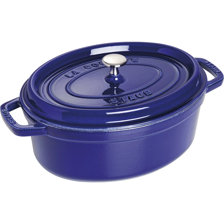 Staub 1103191 Cocotte-Bräter, oval mit Deckel 31 cm, 5,5 L, mit mattschwarzer lierung im Inneren des Topfes, dunkelblau – Bild 1