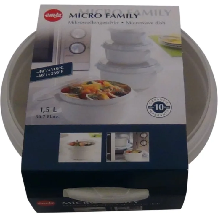 Emsa 450151200 Mikrowellentopf mit Deckel, 1,5 Liter, Kunststoff, Weiß, Micro Family