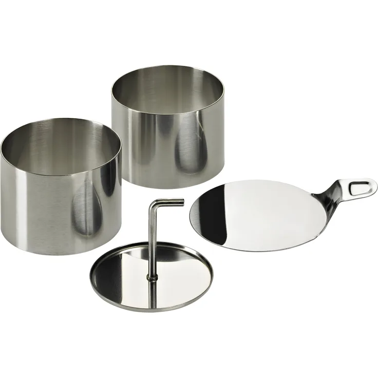 Lurch 220285 Speiseringe Edelstahl Set 8-teilig: 6 Ringe Durchmesser 7,5 cm x H 5,5 cm, 1 Stampfer, 1 Tablett