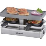 Cloer 6495 Mini Raclettegrill - 400 W - 2 Pfännchen mit wärmeisolierten Griffen - Unbeheizter ''Parkplatz'' für leere Pfännchen