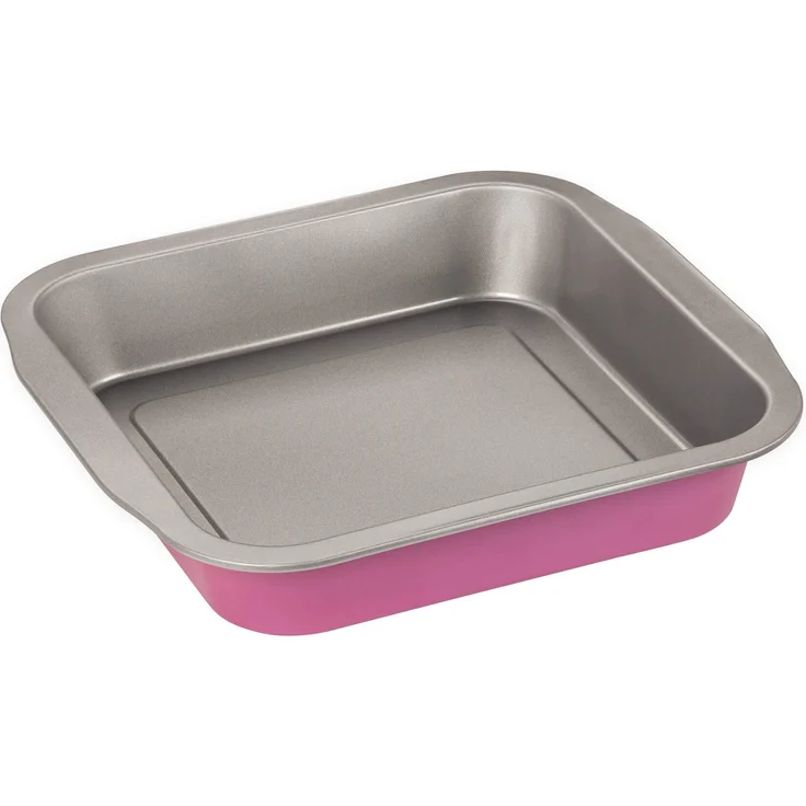 Zenker creative studio Brownie-Backform, Schokoladenkuchen Backblech mit Antihaftbeschichtung, Kuchenform: ca.270x260x50mm, kreatives Backen (Farbe: rosa, silber), Menge: 1 Stück – Bild 1
