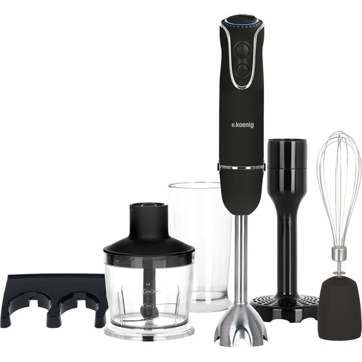 H.Koenig MIX75 Stabmixer-Set - Mixbecher, Schneebesen und Pürierstab - 5 Geschwindigkeitsstufen - 750 W - Spülmaschinenfest - Edelstahl - schwarz – Bild 1