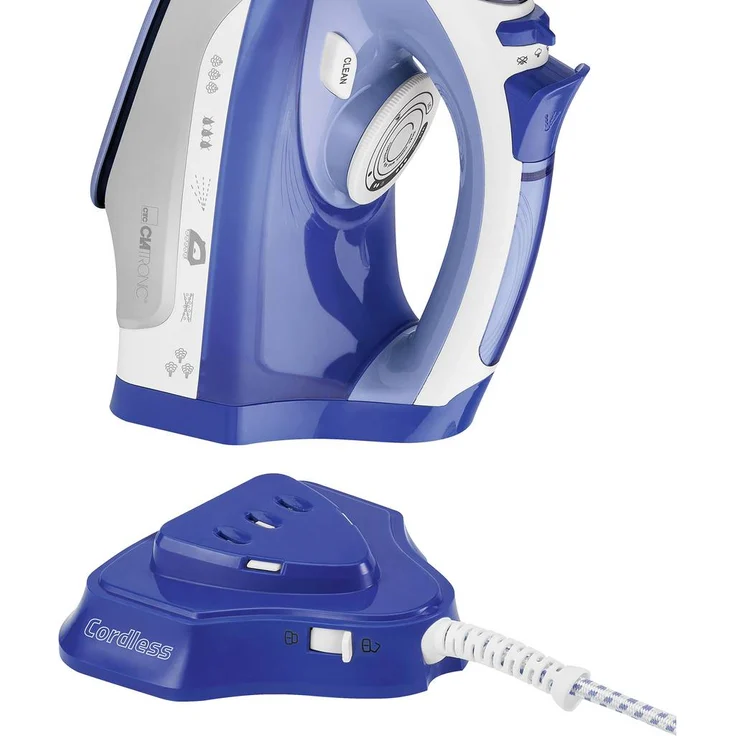 Clatronic DB 3706 schnurloses Dampfbügeleisen, Kratzfeste Keramiksohle, 7 Funktionen, stufenlose Temperaturregelung, weiß-blau – Bild 3