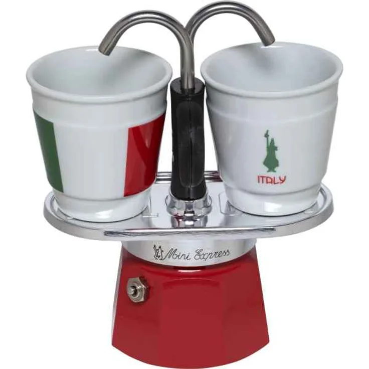 Bialetti Set MINI ITALIA 2 BICC. Espressokocher, 90 ml, 2 Tassen, rot