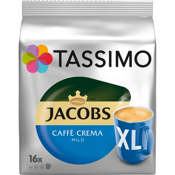 Tassimo Jacobs Caffè Crema mild XL, Kaffee Kapsel, Kaffeekapsel, gemahlener Röstkaffee, 16 T-Discs