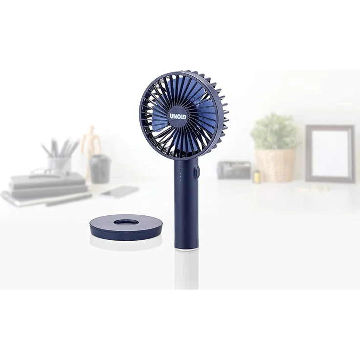 Unold 86628 HANDVENTILATOR Breezy II Blue mit integriertem Spiegel im Standfuß, 5-stufiger Geschwindigkeitsregelung und LED-Kontrollleuchte – Bild 7