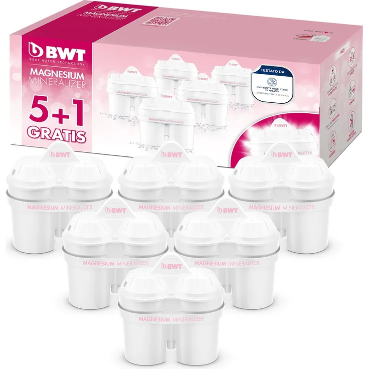 BWT Magnesium Mineralizer Filter mit patentierter Technologie Packung 5 + 1, Kunststoff, weiß, 30 x 11.5 x 11 cm