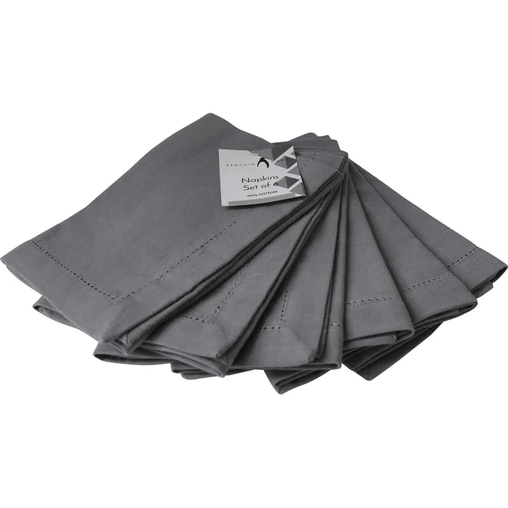 Penguin Home 3405 Pinguin Home Servietten, 100% Baumwolle, Leinenoptik, mit unbeschwerten Hohlsaum, 45 x 45 cm, 6er-Set - Grau einfarbig