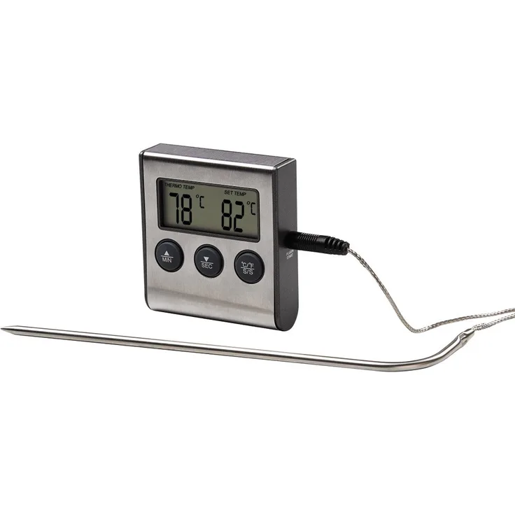 Xavax 2in1 Digitales Bratenthermometer (mit Küchenuhr, abnehmbarer Temperaturfühler, Grillthermometer Ofenthermometer Fleischthermometer)