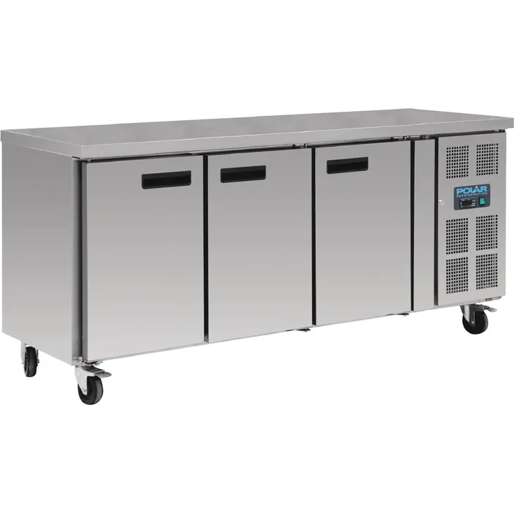 Polar Arbeitstisch mit Gefrierschrank, Edelstahl, 3-türig