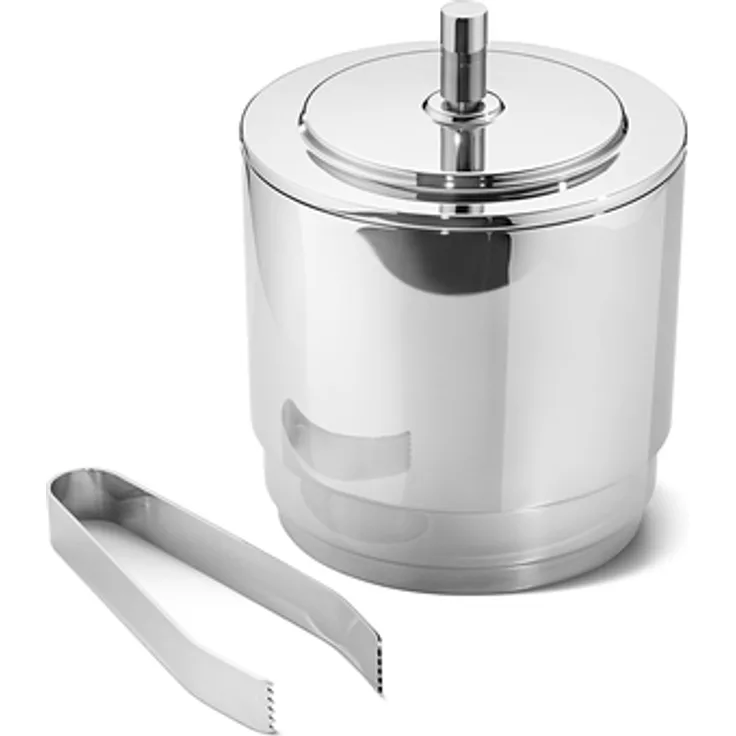 Georg Jensen Manhattan Ice Eimer und Zange, SS, 1,5l, Edelstahl, silber, 14,6 x 14,6 x 18,1 cm