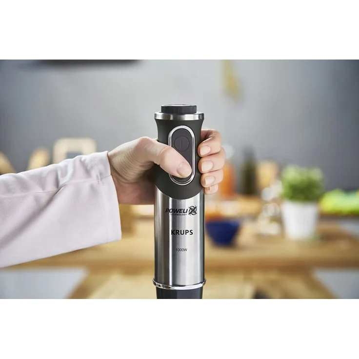 Krups HZ6568 Perfect Mix Stabmixer, 1000W, 20 Geschwindigkeitseinstellungen inkl. Messbecher, Schneebesen, Zerkleinerer, schwarz-silber – Bild 4