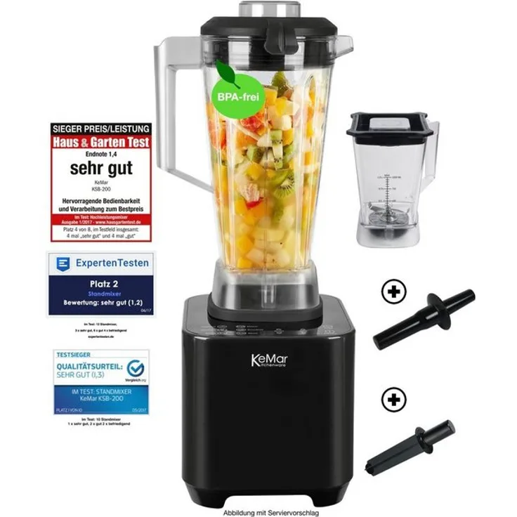 KeMar Kitchenware Standmixer KSB-200, 1500 W, 2L Behälter inklusive, 6 automatische Programme, Touch Display, Pulse Funktion, schwarz metallic